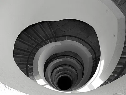 spiral staircase: a staircase in the form of a helix, in any of several forms with or without a central pole (a newel)