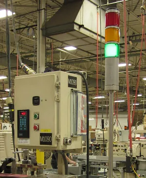 stack light: a column of color-coded electric lights, used to indicate the status of a machine or process