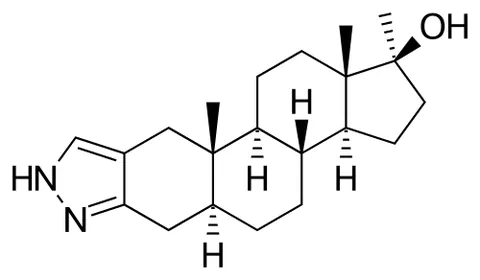 stanozolol: a synthetic anabolic steroid derived from testosterone, chemical formula C₂₁H₃₂N₂O