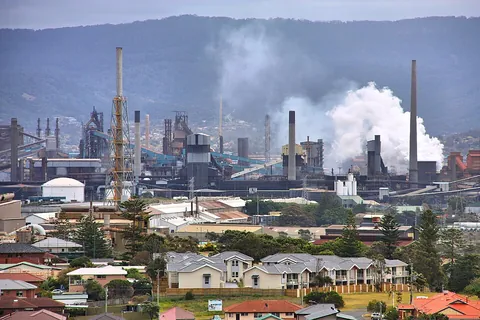 steel mill: an industrial facility that produces or processes steel