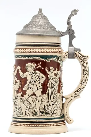 stein: a beer mug, usually made of ceramic or glass