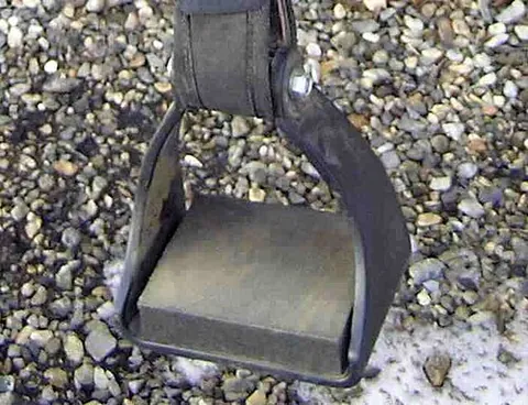 stirrup iron: the metal hoop on a stirrup, in which a horserider's foot is inserted when mounted in the saddle