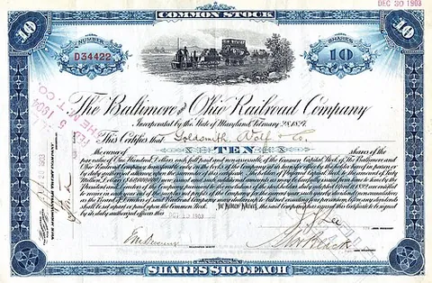 stock certificate: a paper certifying its bearer's ownership of shares (in a certain quantity) in a corporation