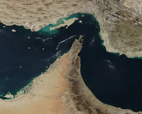 strait of hormuz: a strait connecting the Gulf of Oman to the Persian Gulf