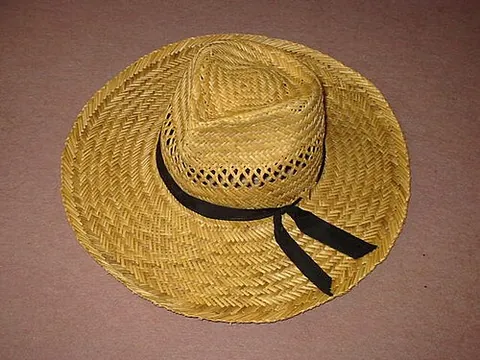 straw hat: a stiff hat, made from woven straw