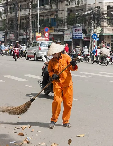street sweeper: a person who is employed to sweep streets, pavements, and gutters, keeping them clear of litter