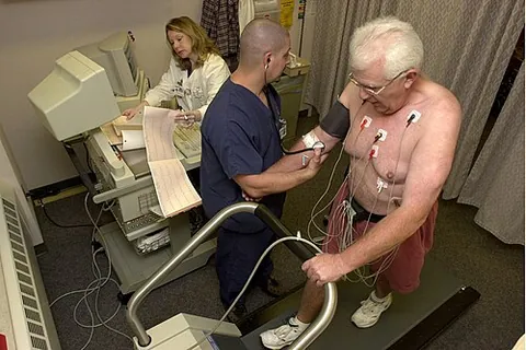 stress test: a test of cardiac function after a standardized amount of exertion