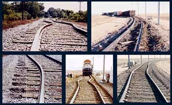 sun kink: a buckle in railroad track caused by extremely hot weather, which could cause a train to derail