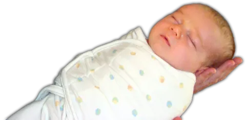 swaddle: to bind (a baby) with long narrow strips of cloth