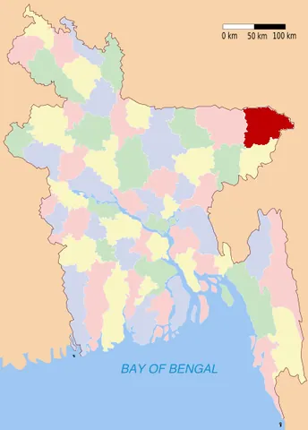 sylhet district: one of the four districts in the Sylhet Division of Bangladesh