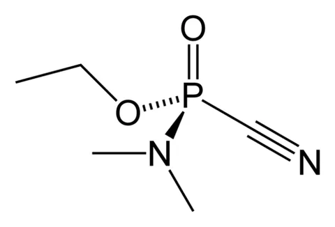 tabun: an extremely toxic nerve gas; a clear, tasteless liquid, with the molecular formula C₅H₁₁N₂O₂P