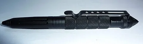 tactical pen: a pen (writing implement) with a multiuse design allowing use as a self-defense tool if necessary....