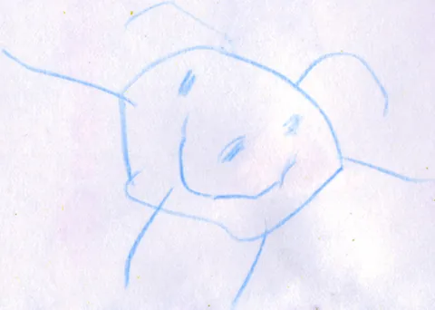 tadpole person: a primitive human figure drawn with the legs directly attached to the head, especially as drawn by...