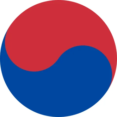 taegeuk: a Korean symbol composed of two interlocking spirals, one red and one blue, representing earth and...