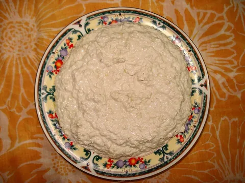 tahini: a paste made from ground sesame seeds, and used to make hummus, baba ganoush, etc