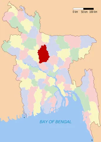 tangail district: one of the thirteen districts in the Dhaka Division of Bangladesh