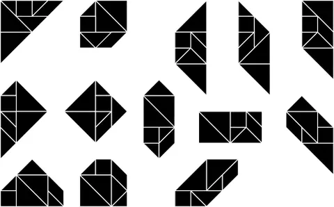 tangram: a Chinese puzzle made of a square that is cut up into different triangular pieces which can then be...
