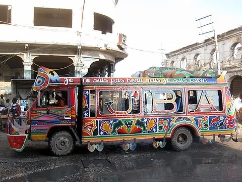 tap tap: a bus or pick-up truck used as public transport in Haiti