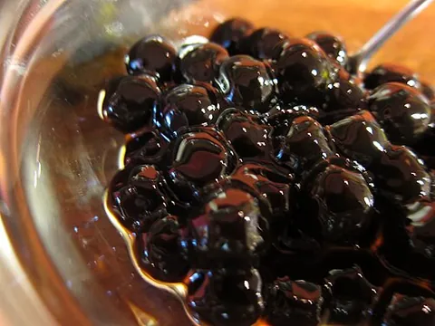 tapioca pearl: a small, edible ball made primarily from tapioca starch