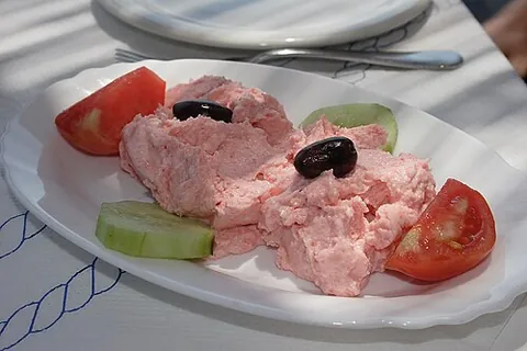 taramosalata: a Turkish and Greek dish of fish roe (carp or cod), lemon juice, breadcrumbs, onion, garlic, and...