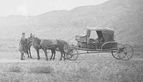 tarantass: a low horse-drawn carriage without springs used in Russia, capable of having its wheels replaced...
