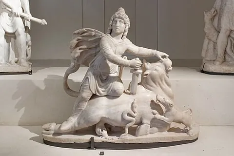 tauroctony: a depiction (typically in relief or sculpture) of Mithras killing a bull; associated with the...