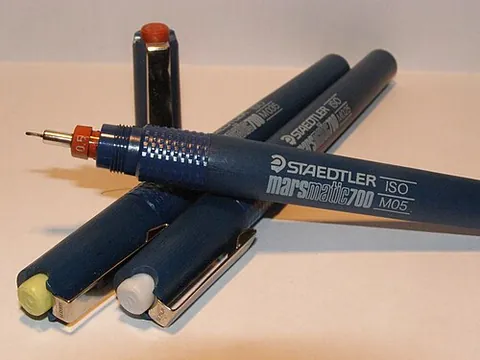technical pen: a specialized ink pen with a cylindrical point used by an engineer, architect, or drafter to make...