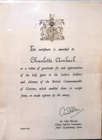 tedder certificate: an award given to foreign citizens who assisted British service personnel to escape from German...