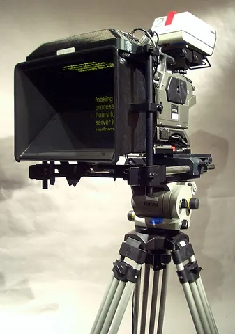 teleprompter: a device placed near or on a television camera that displays scrolling text, allowing a person to...