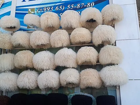 telpek: a leather cap covered with sheepskin, part of the traditional clothing of the Turkmens