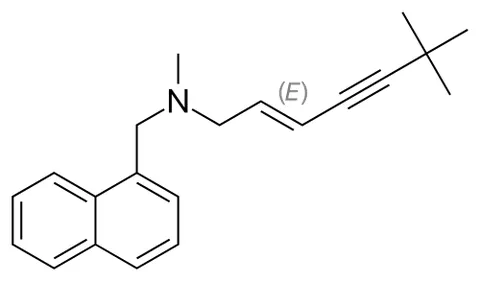 terbinafine: a synthetic allylamine antifungal drug that is highly lipophilic, used in the form of its...