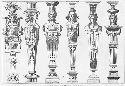 terminal figure: a statue with a head or bust carved out of the top of a square tapering pillar, originally used as...