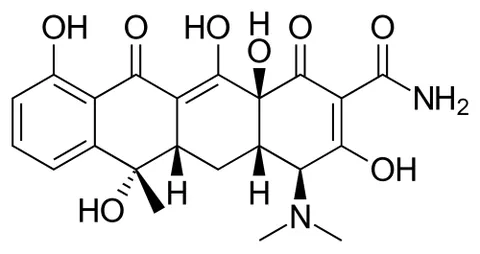 tetracycline: a yellow crystalline broad-spectrum antibiotic C₂₂H₂₄N₂O₈ produced by streptomyces or synthetically