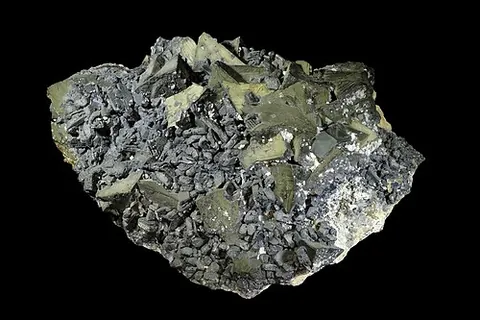 tetrahedrite: a complex ore of copper, a mixed sulfide of copper, iron, zinc, silver and antimony