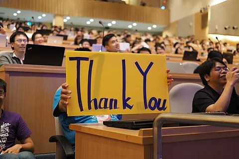 thank you: an expression of gratitude or politeness in response to something done or given