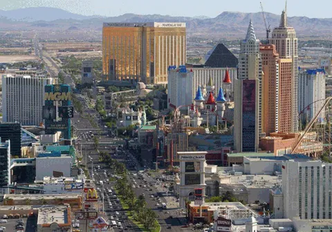the strip: the four-mile stretch of Las Vegas Boulevard in Las Vegas, Nevada, running from Mandalay Bay to the...