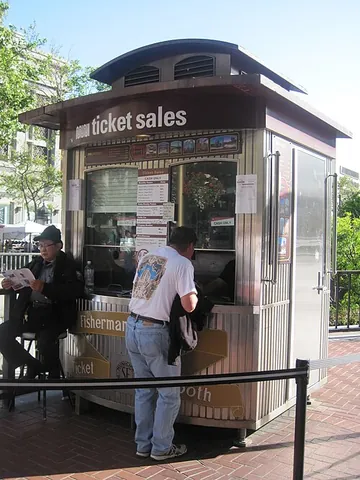 ticket booth: a small stall for the sale of tickets
