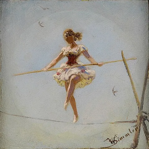 tightrope walker: an acrobat who practices tightrope walking