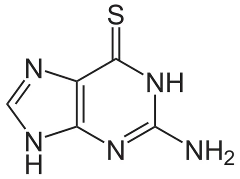 tioguanine: a crystalline compound C₅H₅N₅S which is a thio analog of guanine with cytotoxic properties as an...