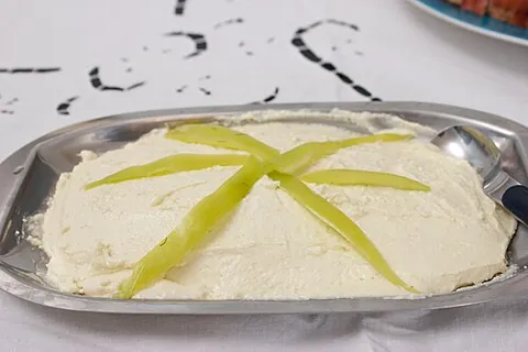 tirokafteri: a spicy Greek appetiser, a spread made from cheese, olive oil, hot peppers, etc