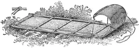 toboggan: a long sled without runners, with the front end curled upwards, which may be pulled across snow by...
