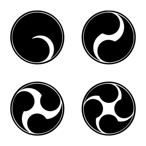 tomoe: a circular design of swirling water, commonly used in Japanese family crests and corporation logos