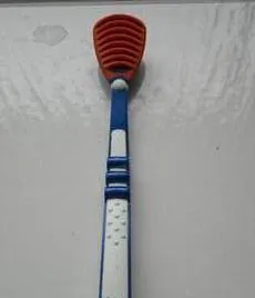 tongue cleaner: an oral hygiene tool, often metal or plastic, used to remove bacteria, food debris, and dead cells...