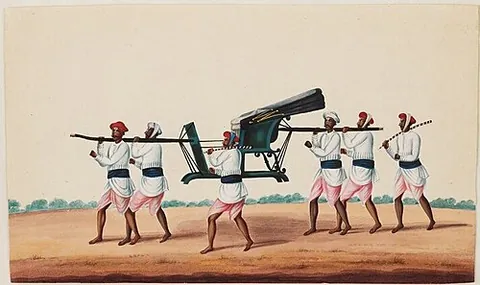 tonjon: an open sedan chair raised on single poles front and back