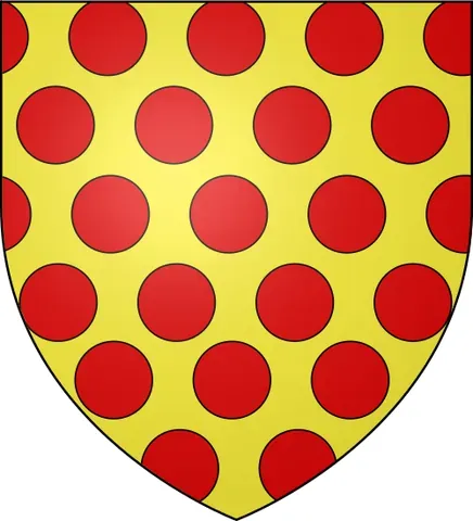 tortelly: semé (strewn) with torteaus (red roundels)
