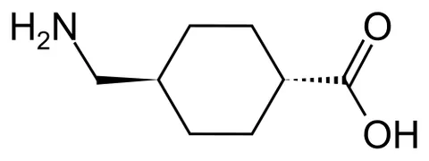 tranexamic acid: a synthetic compound derived from cyclohexane which inhibits the breakdown of fibrin in blood clots...
