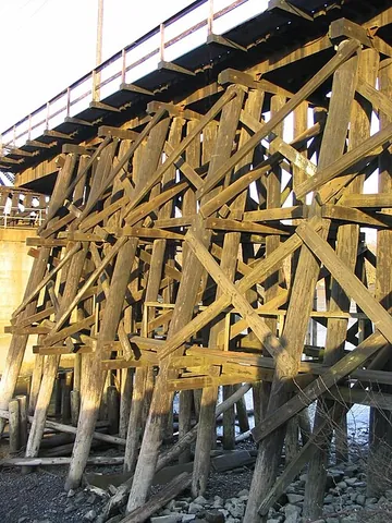 trestle bridge: a bridge supported on a system of trestles