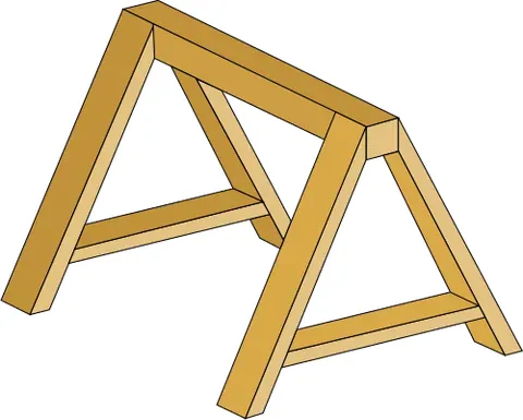 trestle: a horizontal member supported near each end by a pair of divergent legs, such as sawhorses