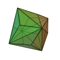 triakis octahedron: a Catalan solid with 24 isosceles triangle faces, 36 edges and 14 vertices, being the dual of the...