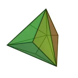 triakis tetrahedron: a Catalan solid with 12 isosceles triangle faces, being the dual of the truncated tetrahedron